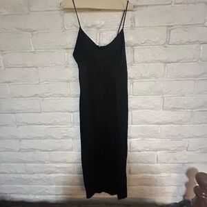 Chic Black Midi Dress with Spaghetti Straps